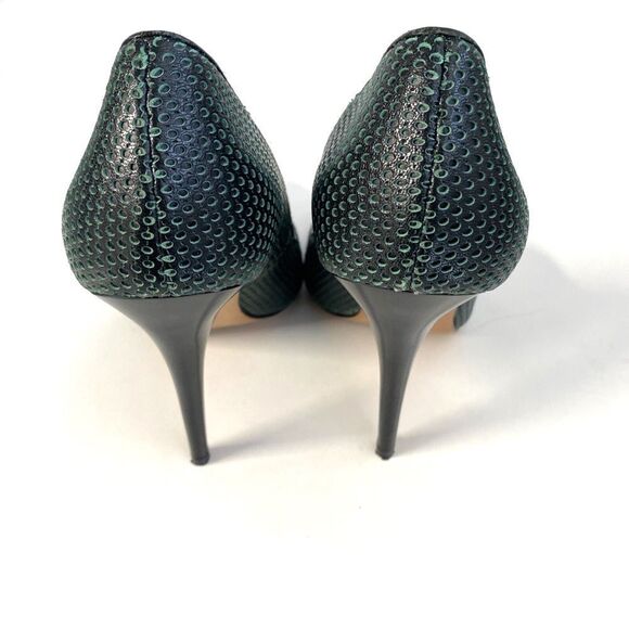 L.A.M.B. Bee Pump Perforated Mesh Leather Black Green Point Toe Slim Heel Sz 9 - Picture 6 of 13